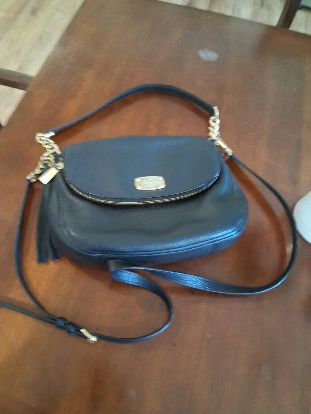 Michael Kors Black Pebbled Leather Shoulder Bag with Gold Hardware
